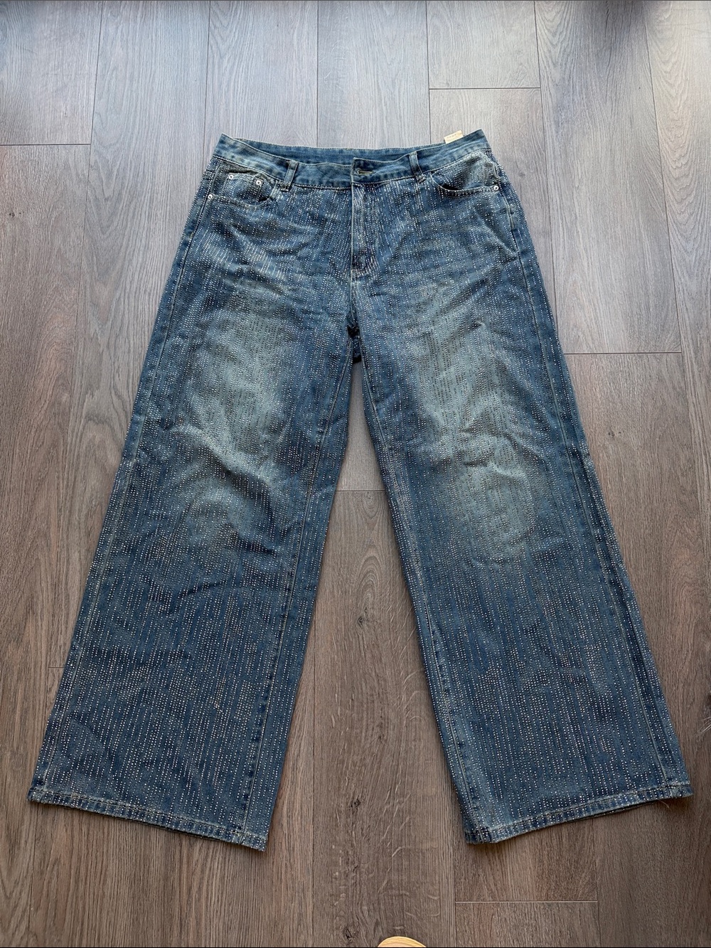 ROMWE  RHINESTONE Wide-Leg  Blue Jeans size XL